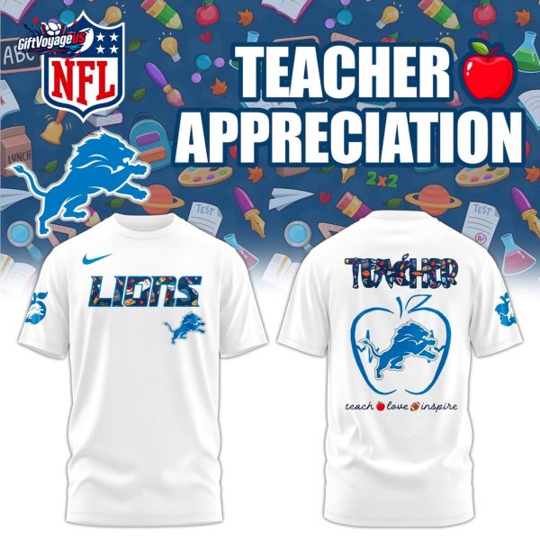 Detroit Lions Teacher Appreciation White 2025 T-Shirt