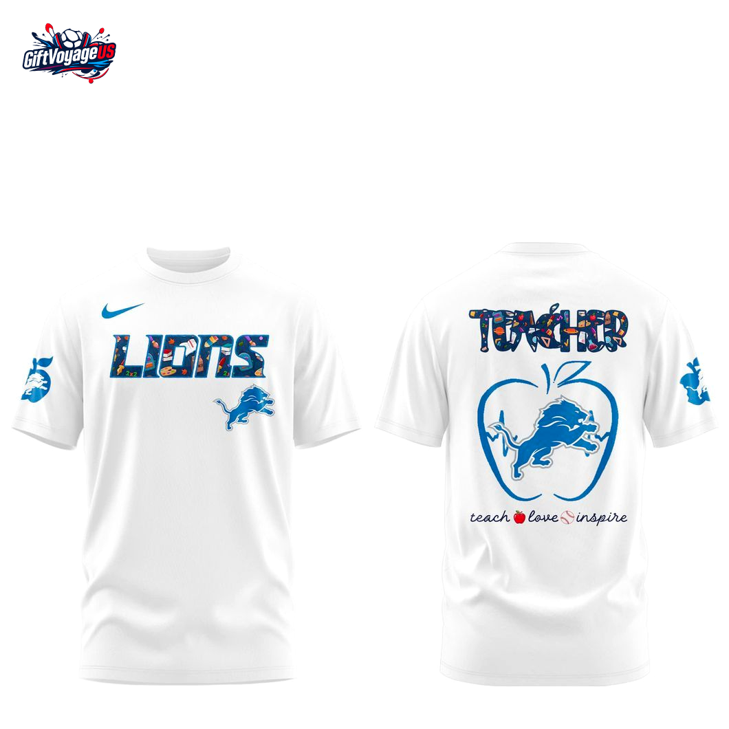 Detroit Lions Teacher Appreciation White 2025 T-Shirt Detroit Lions Teacher Appreciation White 2025 T-Shirt